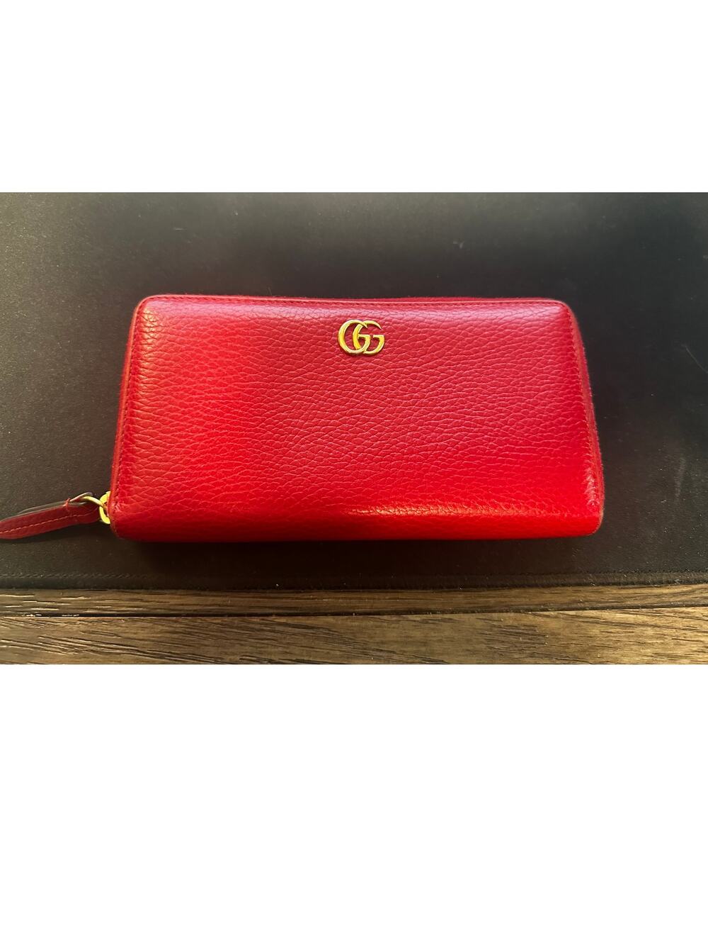 GUCCI RED Gg MARMONT RED LEATHER LONG ZIP WALLET